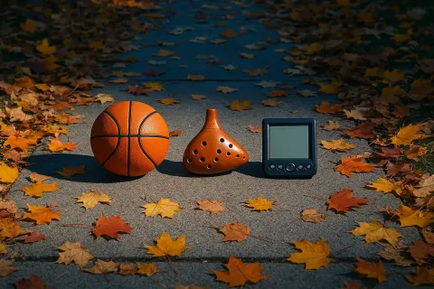 On Autumnal Sidewalks Covered in Colorful Fallen Leaves