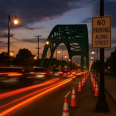 Busy Street at Dusk with Traffic Light Trails
