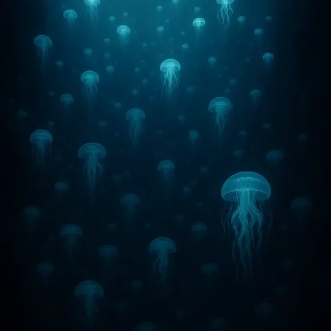 Vast Swarm of Bioluminescent Jellyfish Drifts Serenely