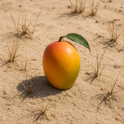 Lone Mango Rises Unexpectedly from a Stretch of Dry Desert