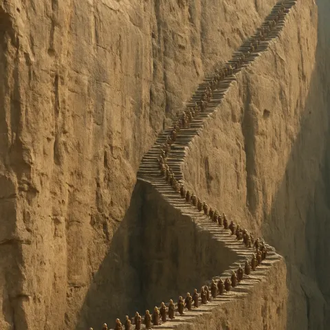 Long Procession of Robed Figures