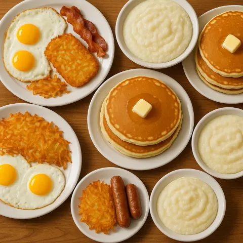 Assortment of Morning Meals Showcasing Crispy Hashbrowns