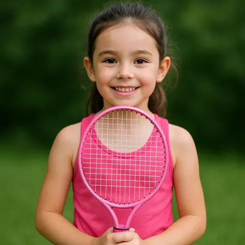 Young Girl Wearing a Pink Tank Top Holds a Pink