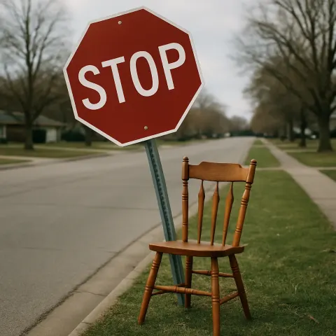 Image Showing a Chair Positioned under a Stop Sign