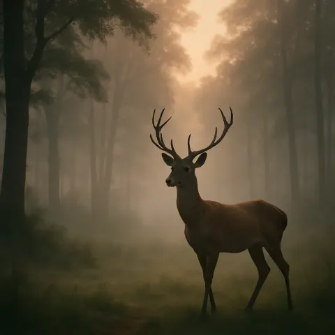 Serene Deer Poised in a Forest Clearing Surrounded by Morning