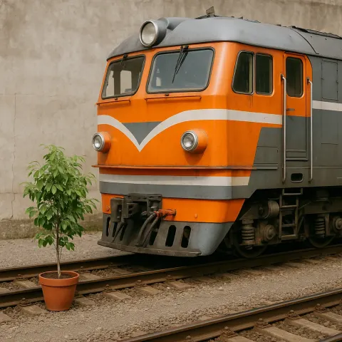 Image Showing a Train with a Potted Plant