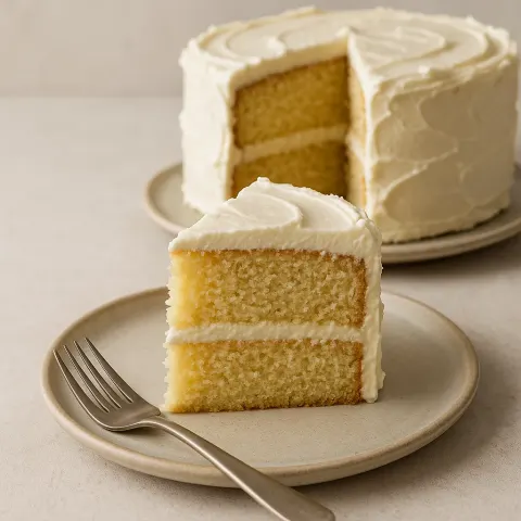 Slice of Frosted Cake Served on a Plate