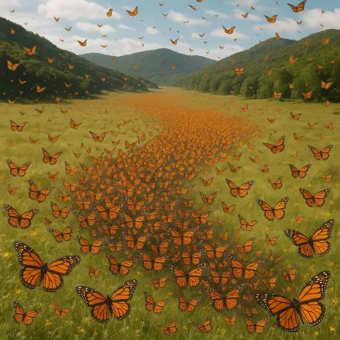 Vast Swarm of Thousands of Monarch Butterflies Migrates