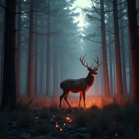 Lone Deer Amid Radioactive Rain and Flames