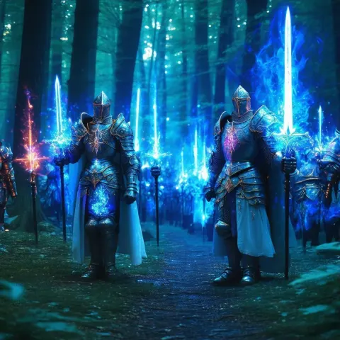 Enchanted Knights With Glowing Runes in Forest