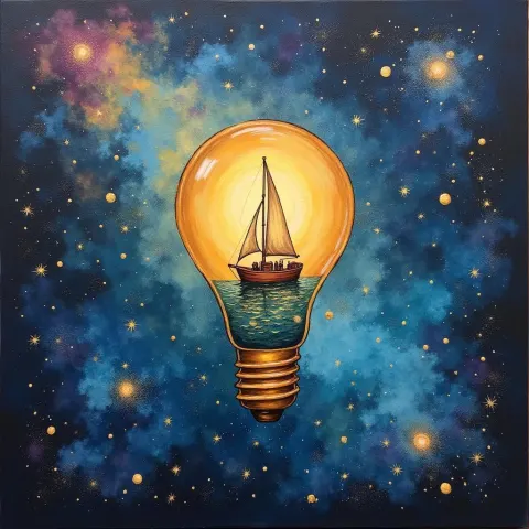 Sailing Boat Inside a Cosmic Light Bulb