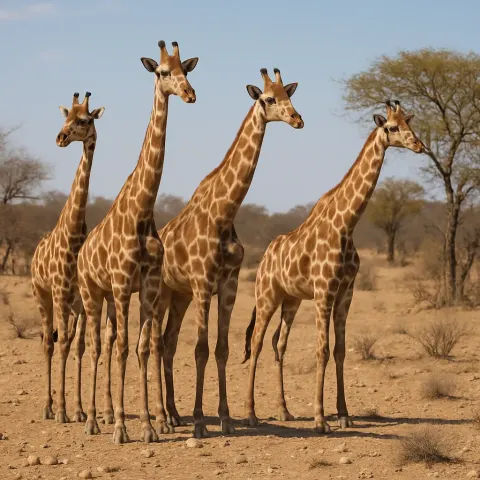 Group of Giraffes Standing in a Dry