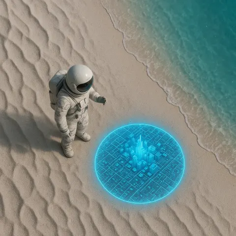 Off-center Astronaut on Textured White Sand