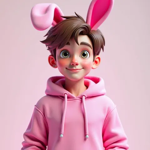 Pink Bunny Ears Boy in Neon 3D