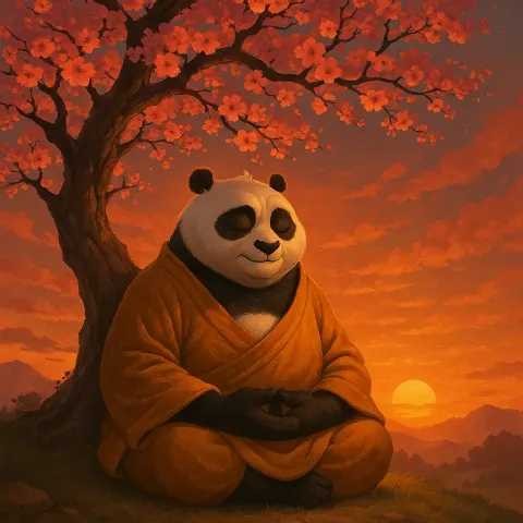 Tranquil and Enlightened Kung Fu Master Peacefully Meditating