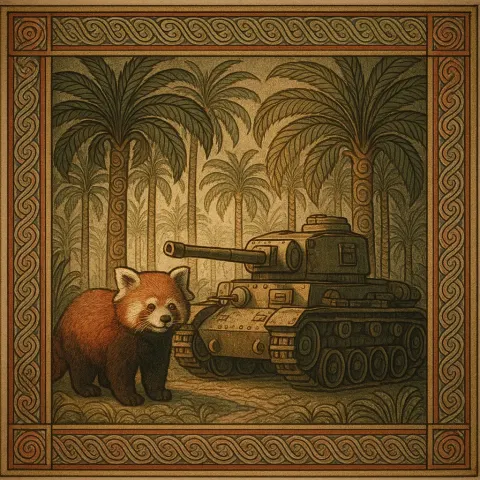 Lesser Panda and an Incongruous Tank Emerge