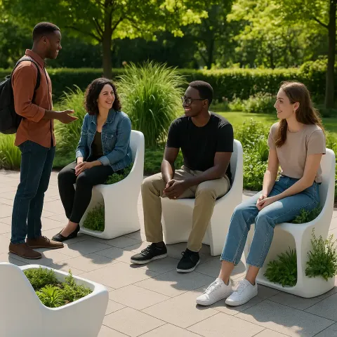 Modern White Chair-planters with Integrated Seating and Greenery