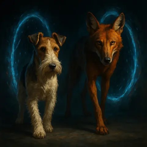 Two Figures—a Wire-haired Fox Terrier Showcasing a Keen Intelligent Expression