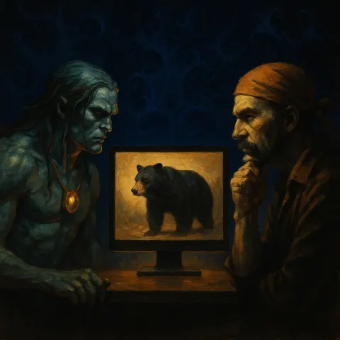 Frazetta-styled Aquatic Figure with a Glinting Amulet and a Minimalist