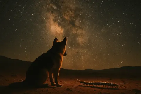 German Shepherd and Centipede