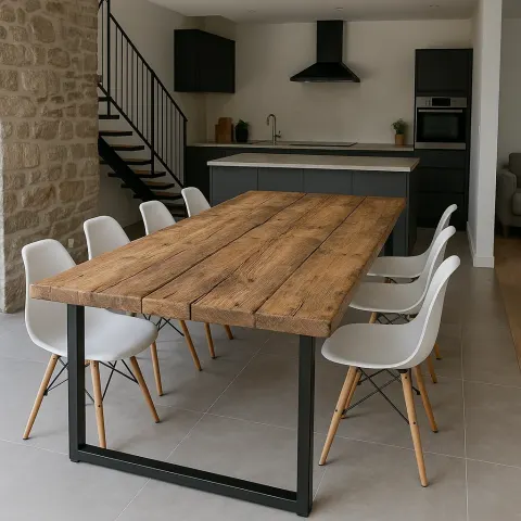 Rustic Wooden Dining Table with Metal Legs