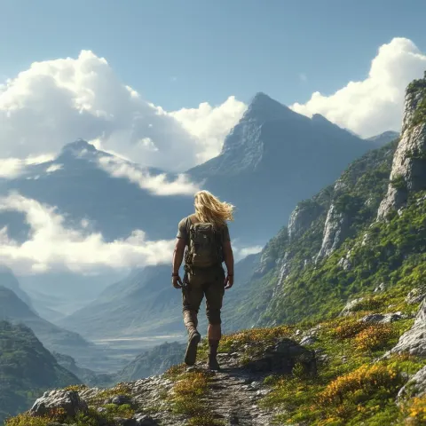 Blonde Wanderer Braving Perilous Cinematic Landscapes