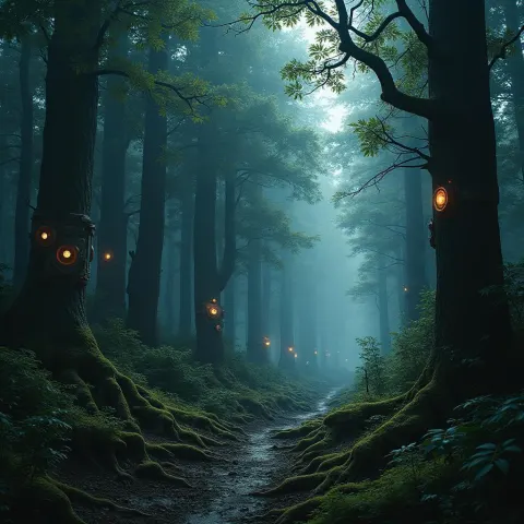 Cyberpunk Forest Where Gears Entwine Trees