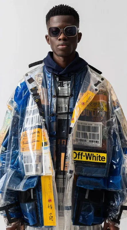 Oversized Transparent Jacket with Barcode Prints in Studio