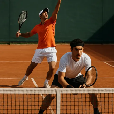 Two Tennis Players on a Clay Court During a Match