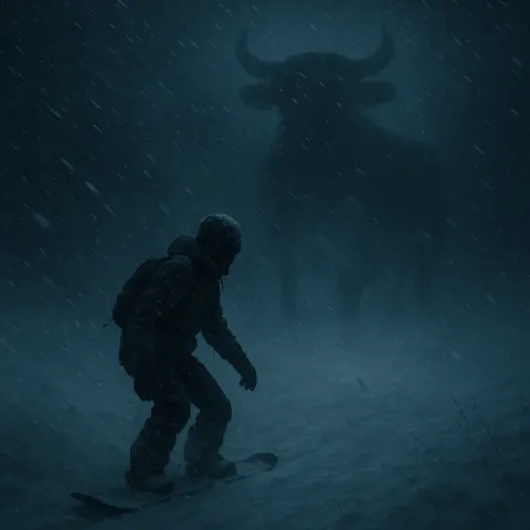 Haunting Winter Evening Unfolds Amidst a Raging Snowstorm
