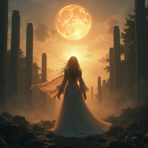 Radiant Maiden Among Majestic Postapocalyptic Ruins