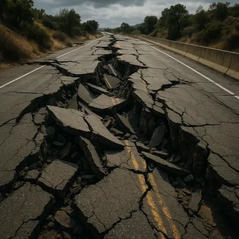 Highway Shattered and Broken Due to the Devastating Force