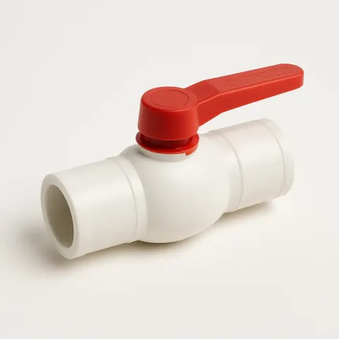 White Plastic Pipe Connector with a Red Lever Handle