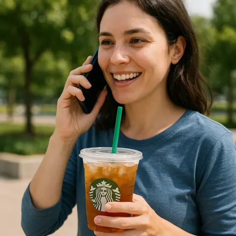 Person Holding an Iced Starbucks Drink with a Green Straw