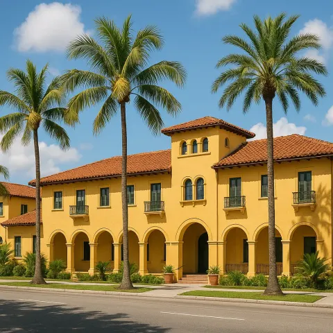Large Yellow Mediterranean-style Building with Tiled Roofs