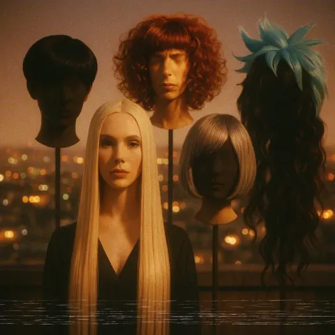 Several Distinct Wigs—including a Starkly Matte Jet Black Pixie Cut
