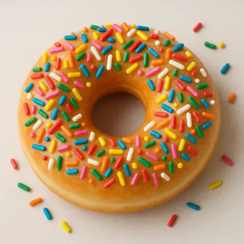 Donut Covered in Glaze and Topped with Vibrant Sprinkles