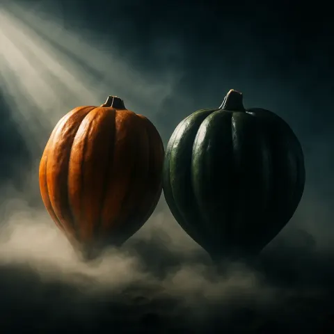 Two Varied Acorn Squash Loom Out of Dense