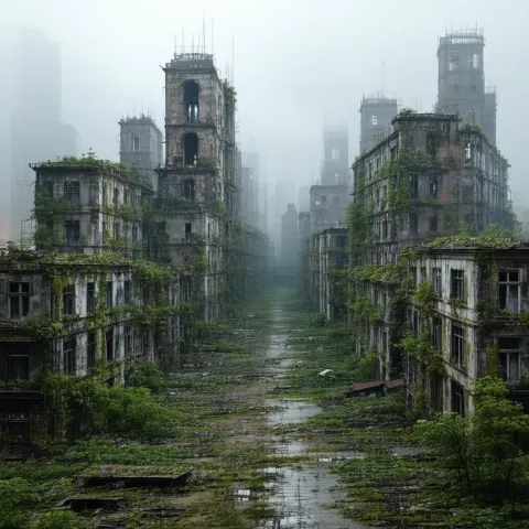 Deserted City Reclaimed by Overgrown Vegetation