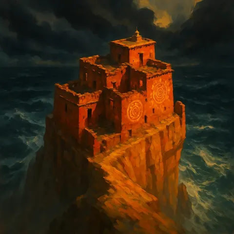 Against a Stormy Sea of Dark Clouds and Whitecap Waves
