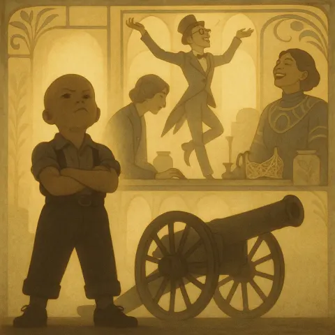 " a Bald Toddler in Art-nouveau Accented 1950s Rockabilly Attire