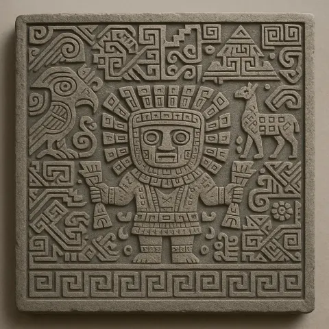 Sculpture from Stone That Features Detailed Designs Drawn