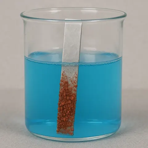 Aluminum Strip Placed into a Solution of Copper Sulfate