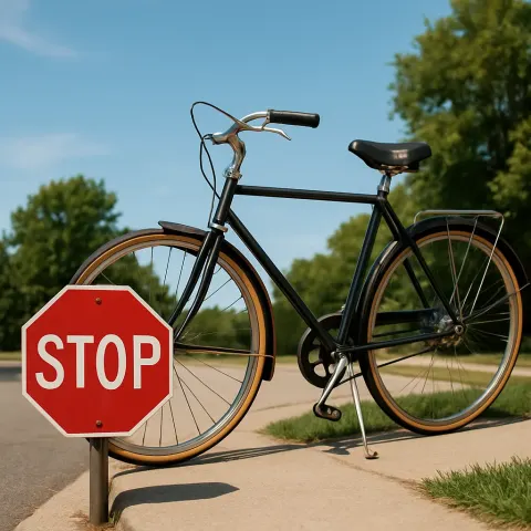 Picture Showcasing a Bike Placed Next to a Stop Sign