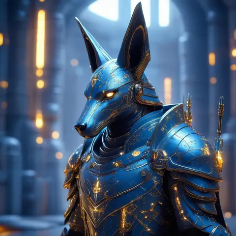 Anubis Armored in Glowing Sci Fi Plate