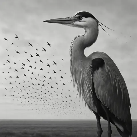Giant Bird Rests Prominently in the Foreground