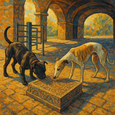 Staffordshire Bullterrier and Whiptail Investigate a Mysterious