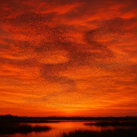 Myriad Distant Birds Form Shifting Patterns Against a Vast