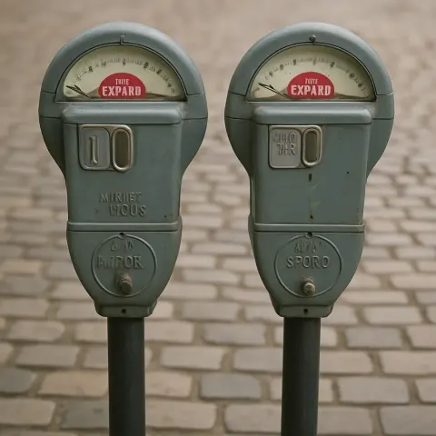 Pair of Old-fashioned Parking Meters Positioned Next