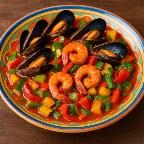 Colorful Plate Filled with Mussels